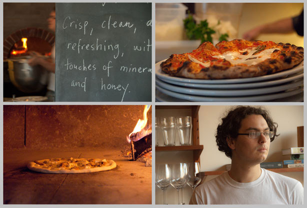 What a joyous sight it is. Brandon deftly reaches in with his long pizza peel, a flat metal paddle attached to a long 6-foot handle, and spins the pie, rotating it as it bakes in just minutes. The floor of the oven is so hot it cooks the dough swiftly, before the toppings have a chance to fully cook through.